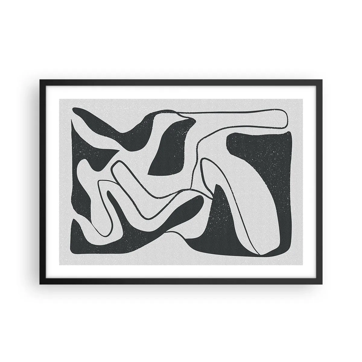 Póster en marco negro - Abstracción en blanco y negro con formas orgánicas. - 70x50cm - Juego abstracto en un laberinto - Decoración de pared moderna para salón y dormitorio ARTTOR