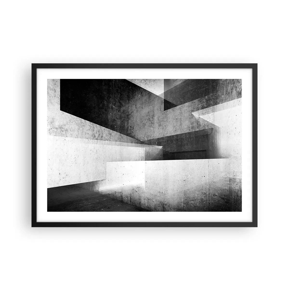 Póster en marco negro - Formas geométricas en una composición monocromática - 70x50cm - La estructura del espacio - Decoración de pared moderna para salón y dormitorio ARTTOR