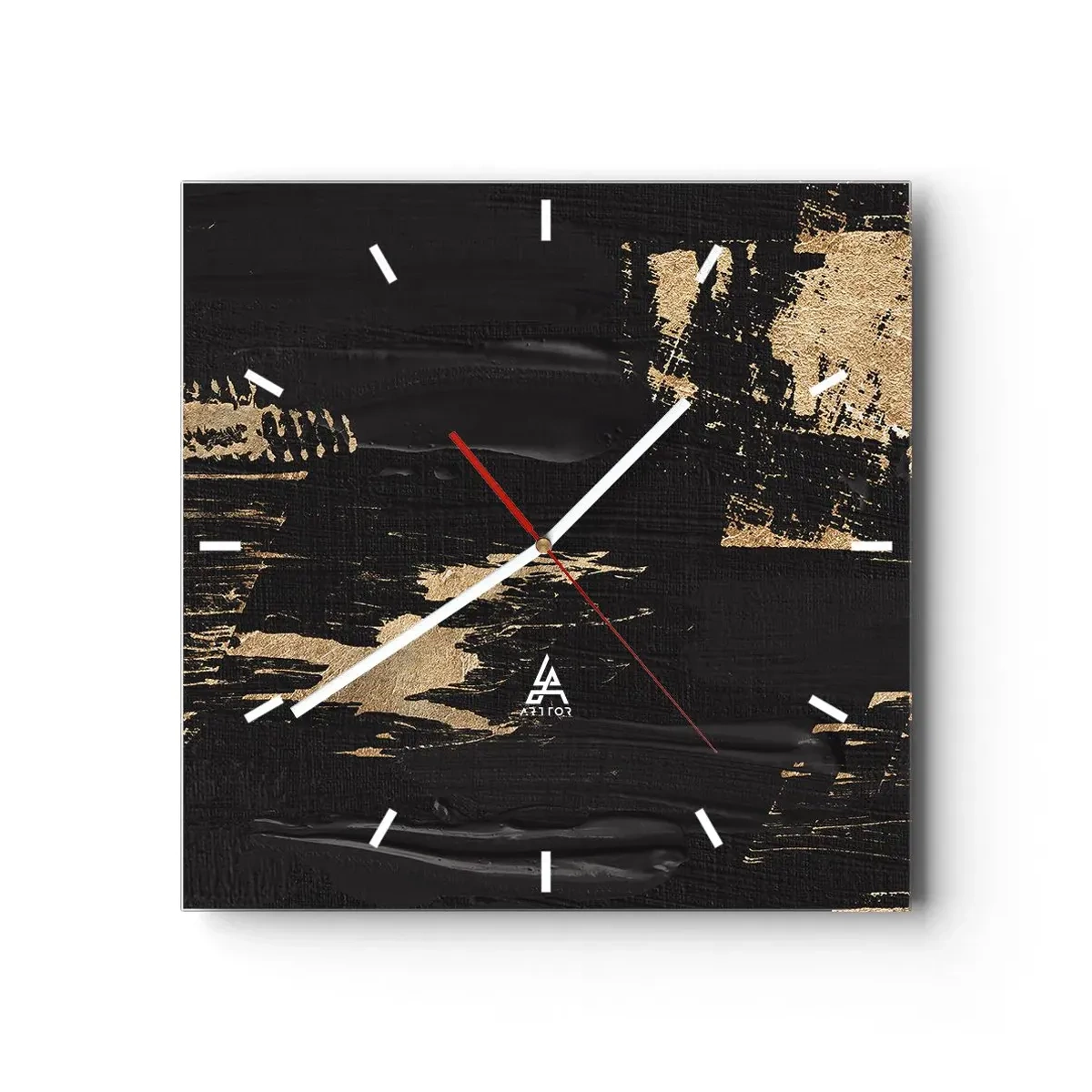 Reloj de pared - Reloj de vidrio - Composición abstracta en tonos negros y dorados. - 30x30cm - Un rastro de tacto - Decoración de pared moderna para salón y dormitorio ARTTOR