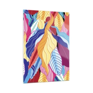Cuadro sobre vidrio - Impresiones sobre Vidrio - Hojas abstractas coloridas sobre un fondo de vidrio - 50x70cm - Desorden colorido - Decoración de pared moderna para salón y dormitorio ARTTOR