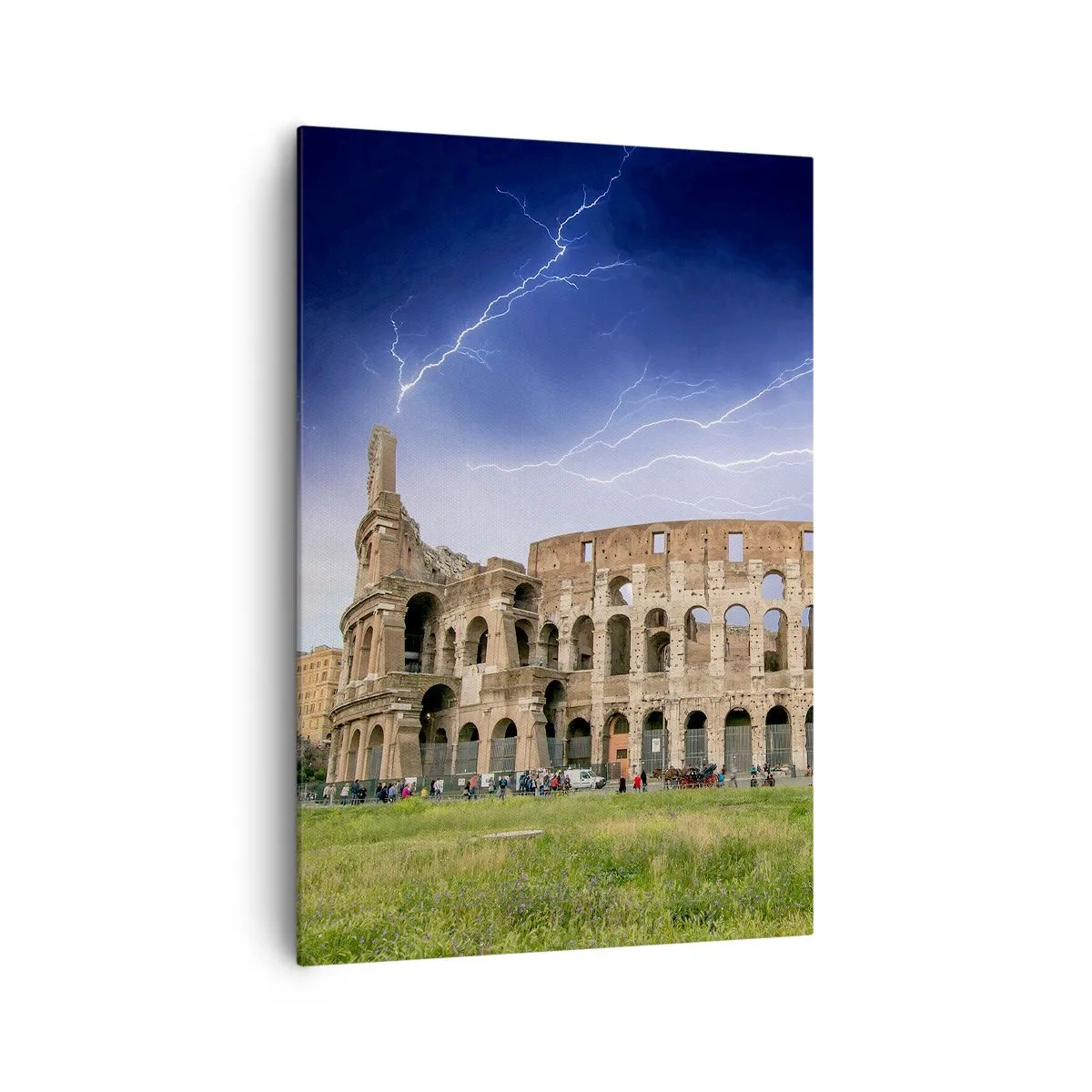 Cuadro sobre lienzo - Impresión de Imagen - El Coliseo de Roma iluminado por un rayo - 70x100cm - Arena de guerreros - Decoración de pared moderna para salón y dormitorio ARTTOR