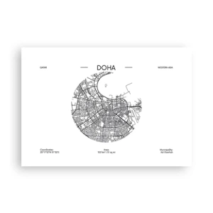 Póster - Un mapa minimalista de Doha en blanco y negro con detalles precisos. - 100x70cm - Anatomía de Doha - Decoración de pared moderna para salón y dormitorio ARTTOR