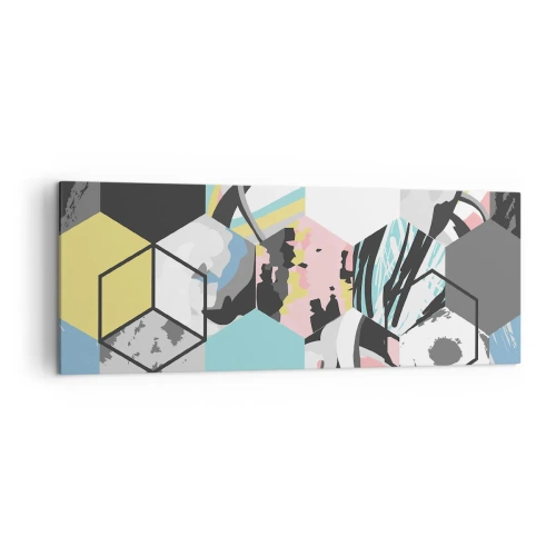 Cuadro sobre lienzo - Impresión de Imagen - Patrón hexagonal geométrico con detalles abstractos coloridos - 140x50cm - Hexágonos y cubos en seis colores - Decoración de pared moderna para salón y dormitorio ARTTOR