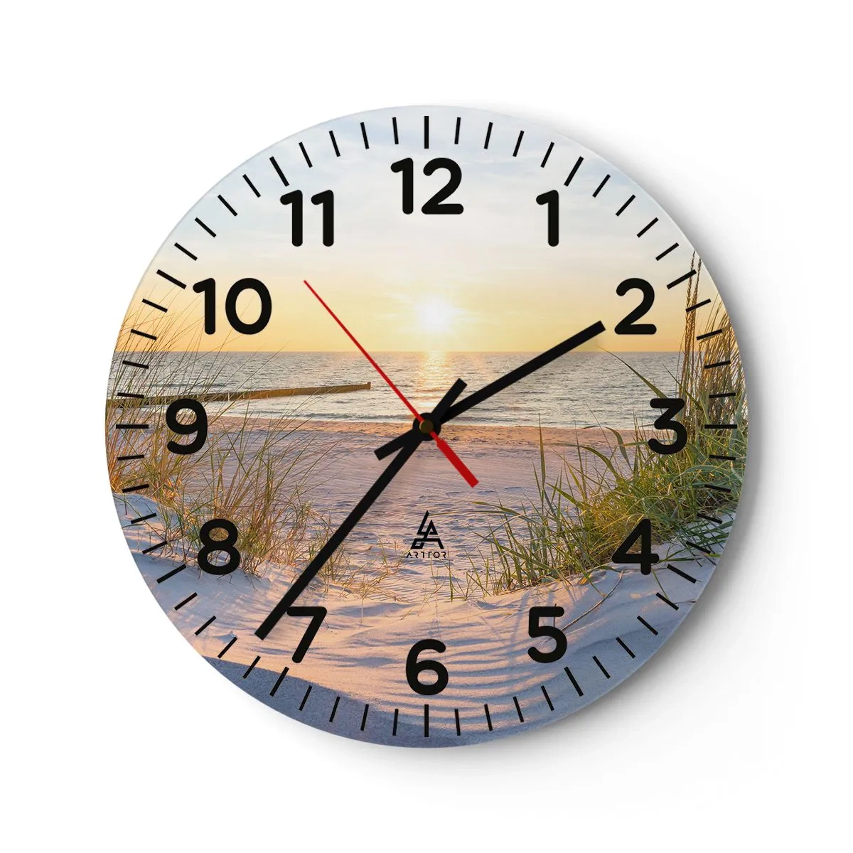 Reloj de pared - Reloj de vidrio - El sonido del mar, el canto de los pájaros, una playa virgen entre las dunas... - 40x40 cm