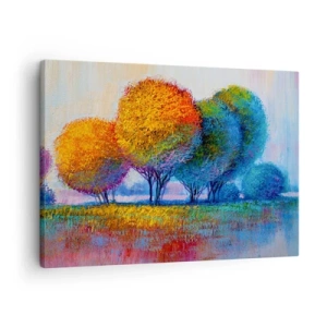 Cuadro sobre lienzo - Impresión de Imagen - Árboles coloridos en un paisaje impresionista - 70x50cm - Un conjunto de colores llamativos - Decoración de pared moderna para salón y dormitorio ARTTOR