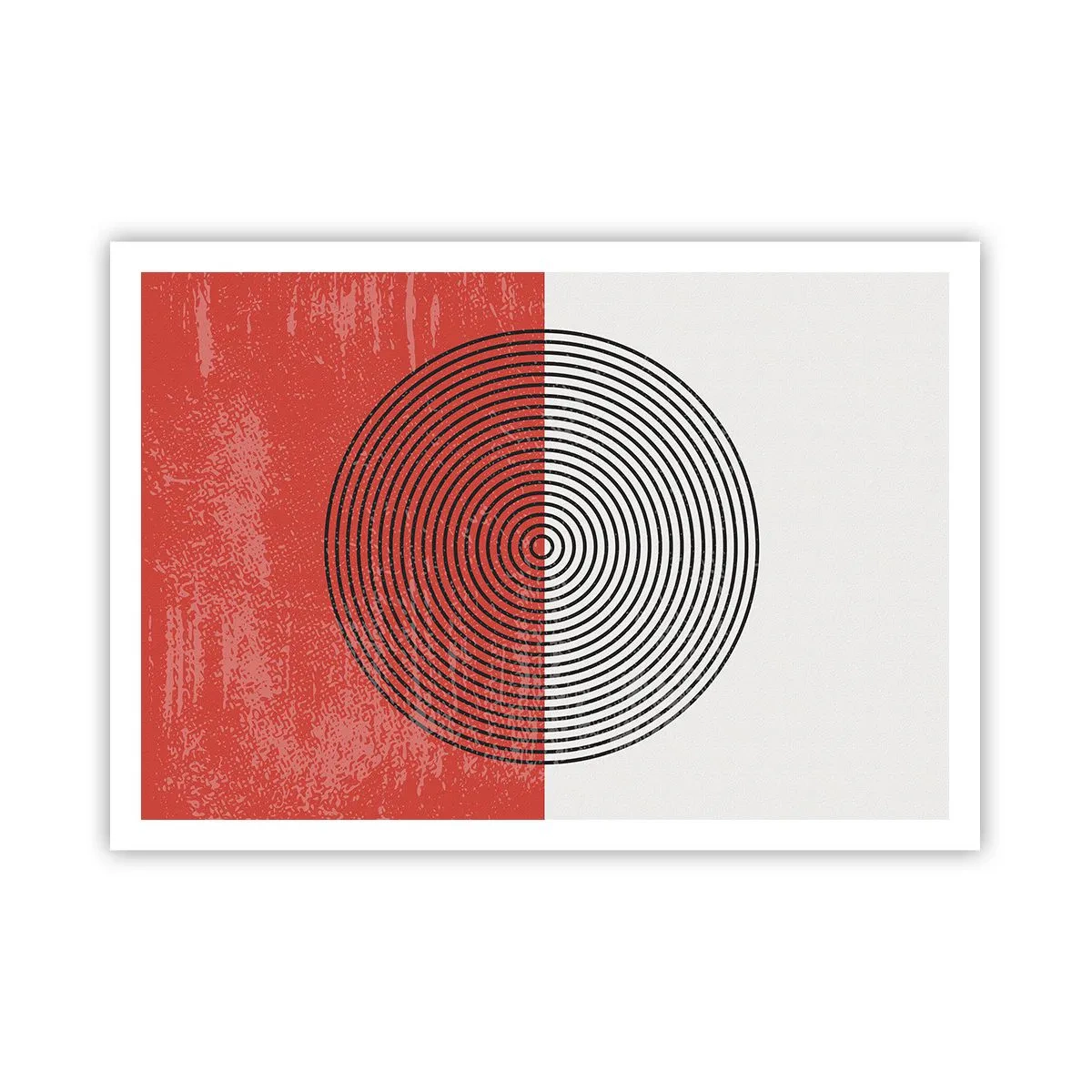 Póster - Patrón geométrico con círculos concéntricos sobre un fondo rojo y blanco. - 100x70cm - En el corazón de la misma - Decoración de pared moderna para salón y dormitorio ARTTOR