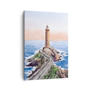 Cuadro sobre lienzo - Impresión de Imagen - Un faro en una costa rocosa - 50x70cm - Frente al mar - Decoración de pared moderna para salón y dormitorio ARTTOR