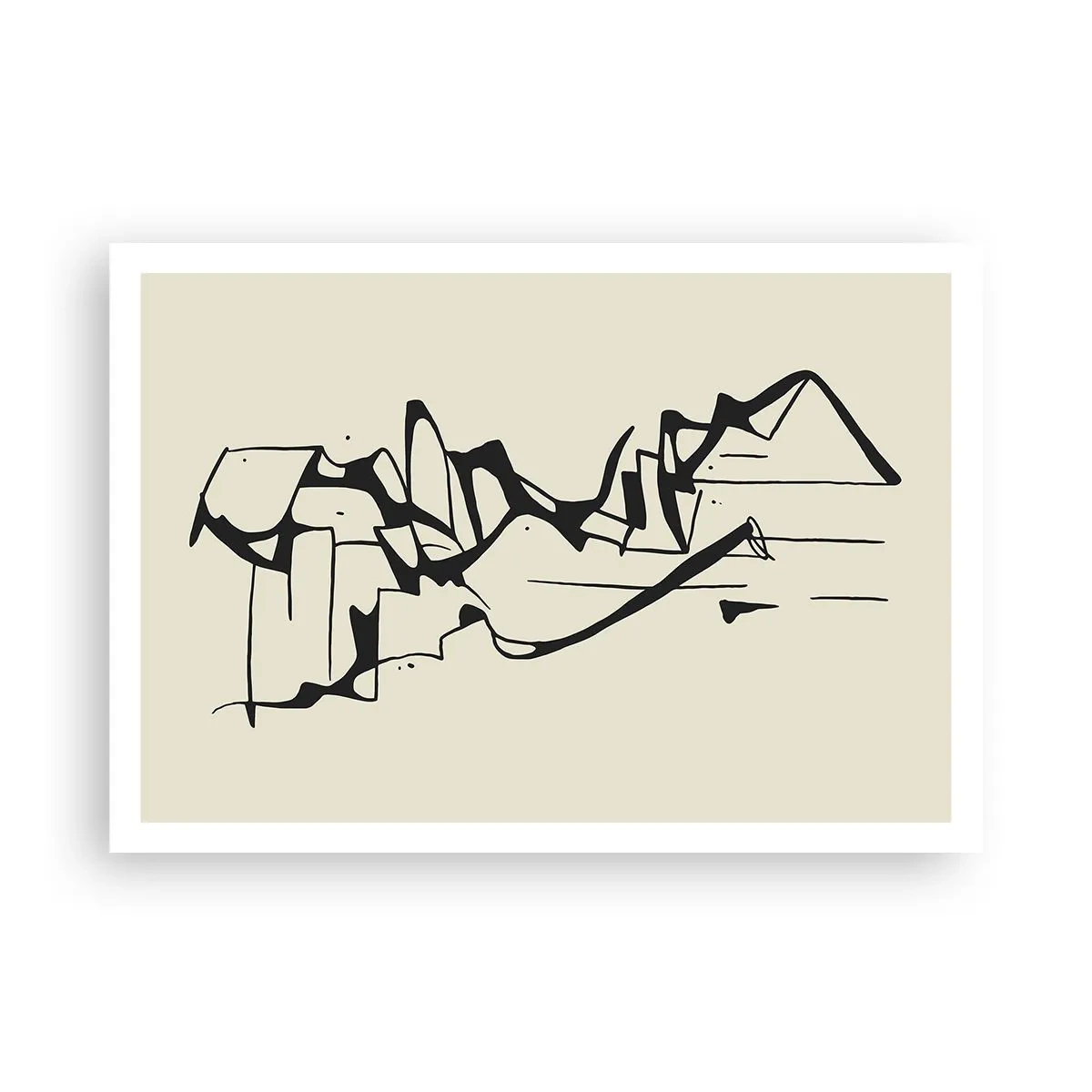 Póster - Dibujo abstracto de montañas en blanco y negro - 100x70cm - Tal vez sea un paisaje - Decoración de pared moderna para salón y dormitorio ARTTOR