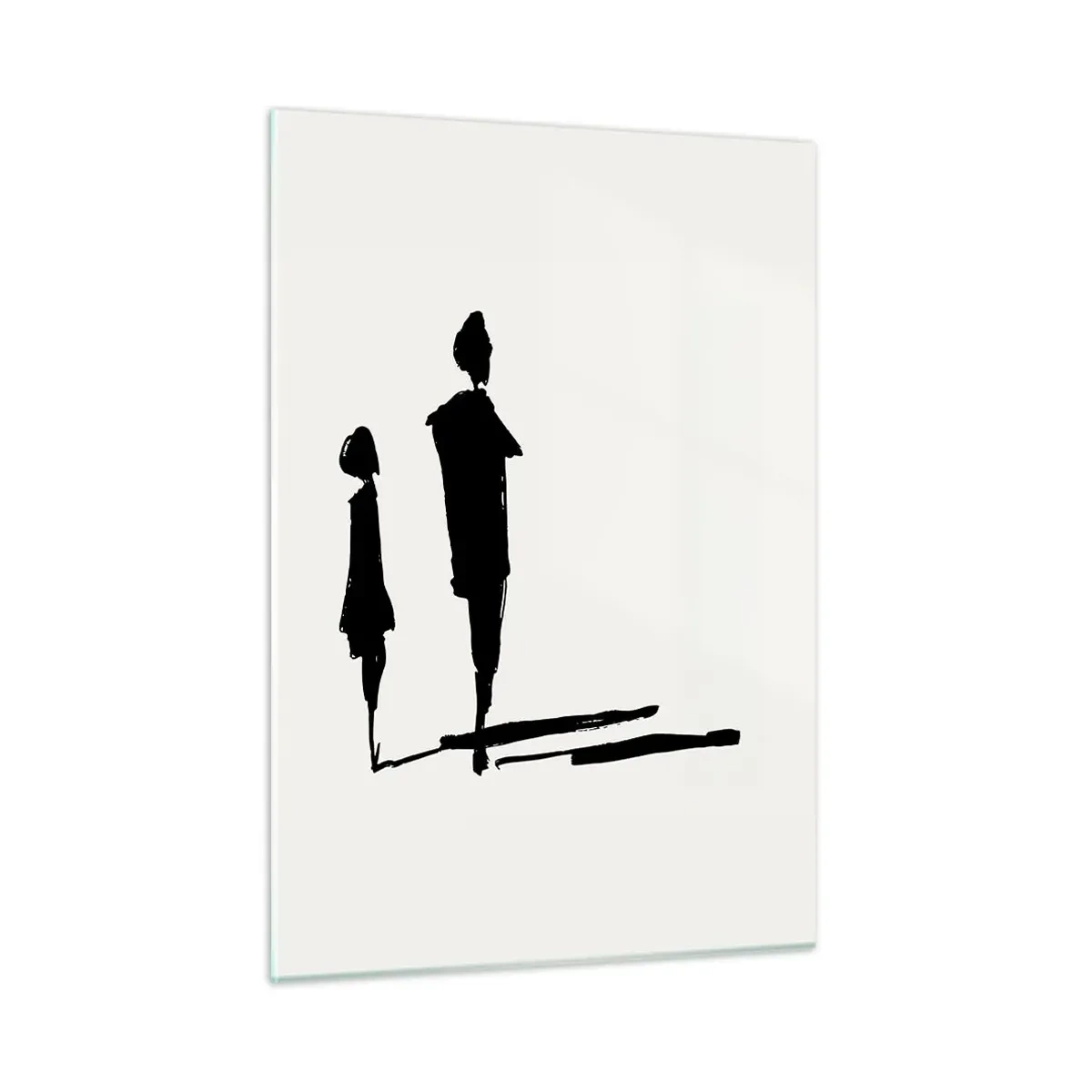 Cuadro sobre vidrio - Impresiones sobre Vidrio - Siluetas negras de dos figuras con sombras sobre un fondo claro - 50x70cm - ¿Seguro que juntos? - Decoración de pared moderna para salón y dormitorio ARTTOR