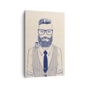 Cuadro sobre lienzo - Impresión de Imagen - Hombre estilizado con barba, pipa y gafas. - 80x120cm - Alegre, masculino y a la moda - Decoración de pared moderna para salón y dormitorio ARTTOR