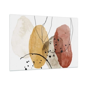 Cuadro sobre vidrio - Impresiones sobre Vidrio - Manchas abstractas de color tierra con líneas finas - 100x70cm - Líneas y transparencias - Decoración de pared moderna para salón y dormitorio ARTTOR