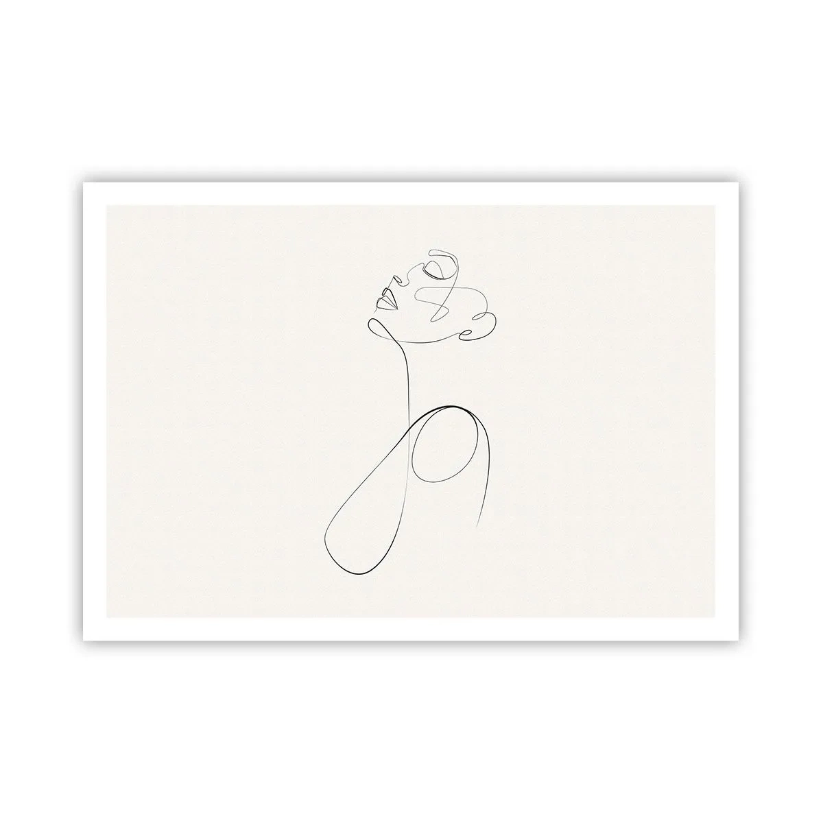 Póster - Dibujo de rostro en arte lineal minimalista sobre fondo blanco - 100x70cm - En el bucle de los sueños - Decoración de pared moderna para salón y dormitorio ARTTOR