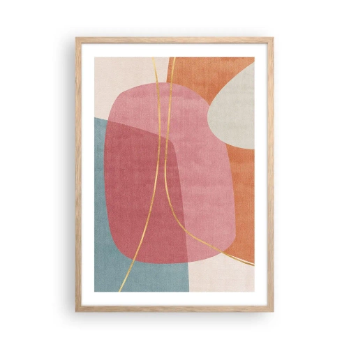 Póster en marco roble claro - Composición en pastel con hilos de oro - 50x70 cm