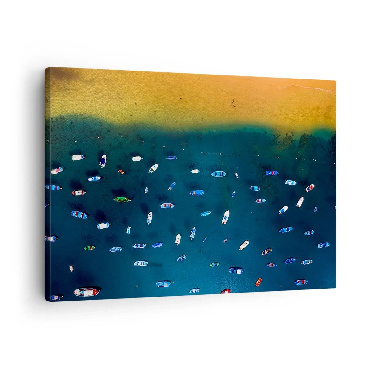 Cuadro sobre lienzo - Impresión de Imagen - Vista aérea de barcos en el agua y una orilla arenosa. - 70x50cm - Un juego de vacaciones - Decoración de pared moderna para salón y dormitorio ARTTOR