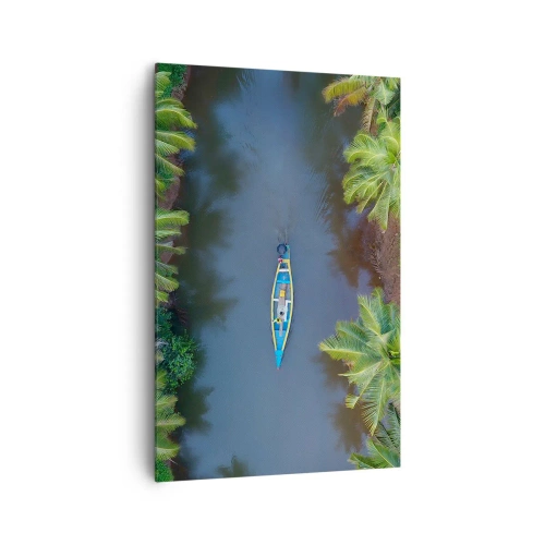 Cuadro sobre lienzo - Impresión de Imagen - Una vista de pájaro de un barco en un río rodeado de palmeras. - 80x120cm - En un sendero tropical - Decoración de pared moderna para salón y dormitorio ARTTOR
