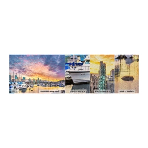 Muestra de fotomural Premium Sand - Una ciudad de mil marineros - Paisaje, Ciudad, Puerto - 100x30 cm