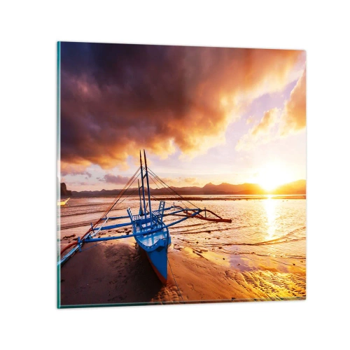 Cuadro sobre vidrio - Impresiones sobre Vidrio - Después de un largo día, relájate en la arena - 40x40 cm