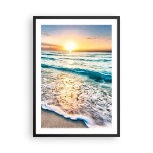 Póster en marco negro - Puesta de sol sobre un mar tranquilo con olas - 50x70cm - Un espectáculo digno de ver - Decoración de pared moderna para salón y dormitorio ARTTOR