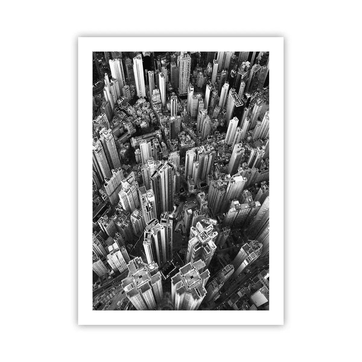 Póster - Vista aérea de los rascacielos de la ciudad en blanco y negro - 50x70cm - Cada vez más alto - Decoración de pared moderna para salón y dormitorio ARTTOR