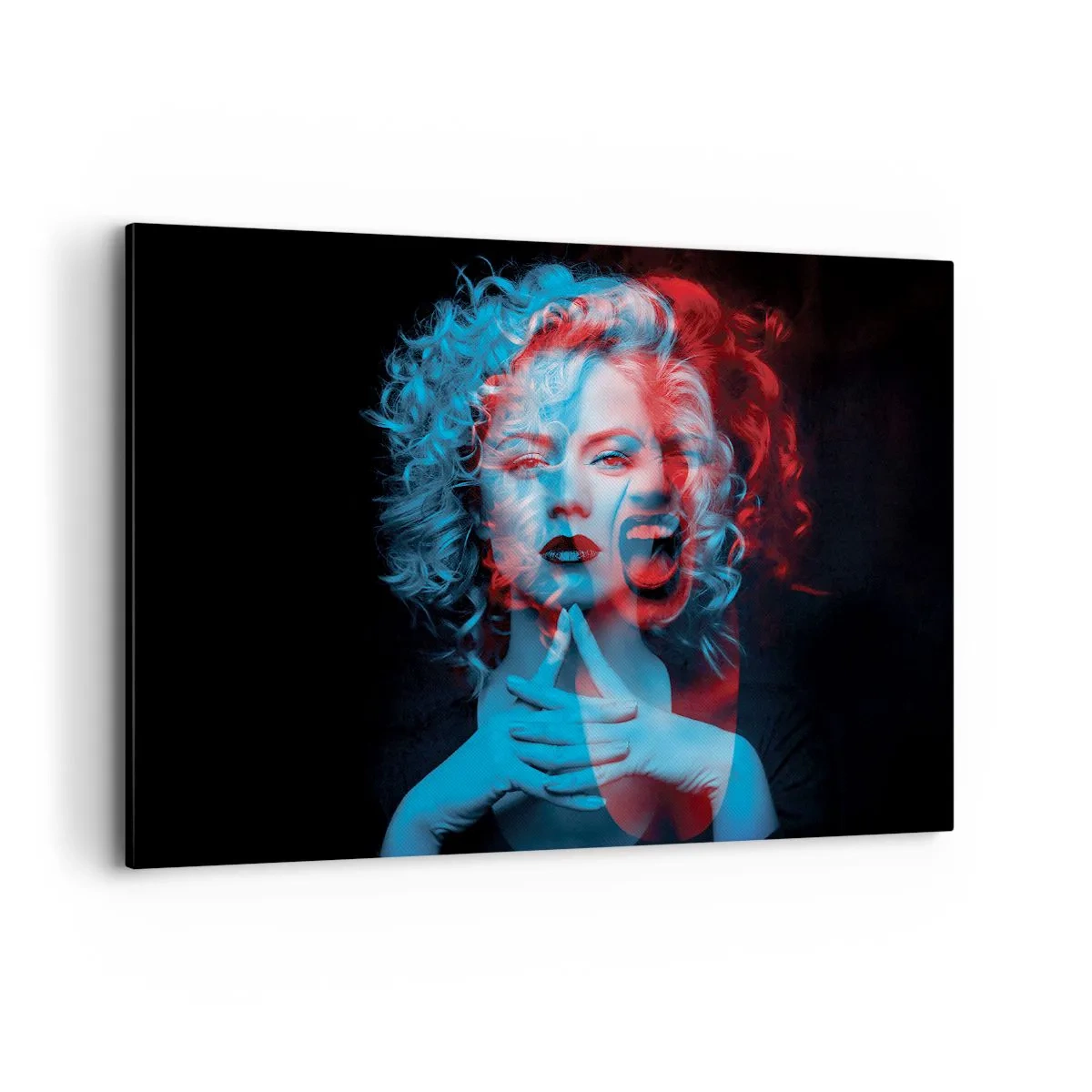 Cuadro sobre lienzo - Impresión de Imagen - Doble retrato de una mujer en rojo y azul - 100x70cm - Alter ego - Decoración de pared moderna para salón y dormitorio ARTTOR