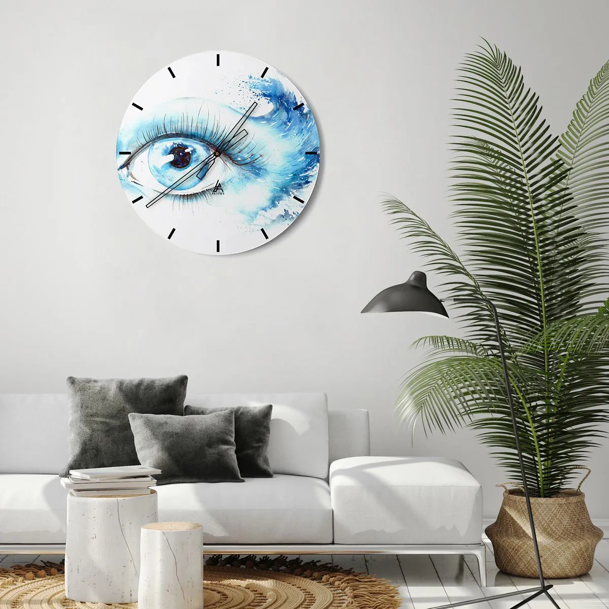 Reloj de pared - Reloj de vidrio - Ojo artístico en tonos azules - 30x30cm - Sumérgete en el azul de tu mirada - Decoración de pared moderna para salón, cocina y dormitorio ARTTOR