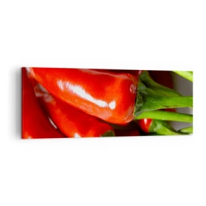 Cuadro sobre lienzo - Impresión de Imagen - Primer plano de chiles rojos con tallos verdes - 140x50cm - Jugoso, brillante, suave - Decoración de pared moderna para salón y dormitorio ARTTOR