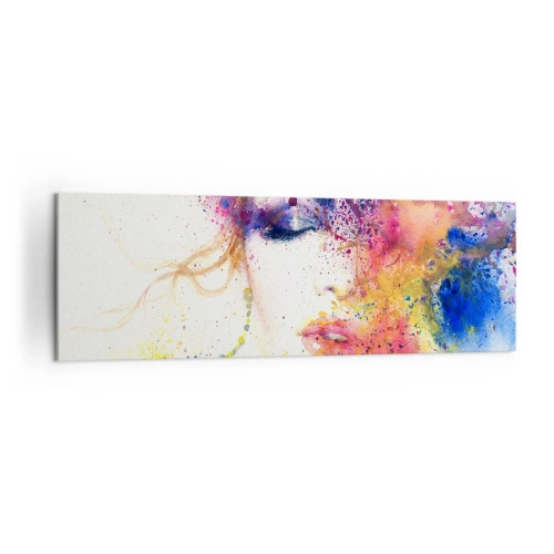 Cuadro sobre lienzo - Impresión de Imagen - Un retrato artístico de una mujer en expresivos colores de acuarela. - 160x50cm - Vértigo del arco iris - Decoración de pared moderna para salón y dormitorio ARTTOR