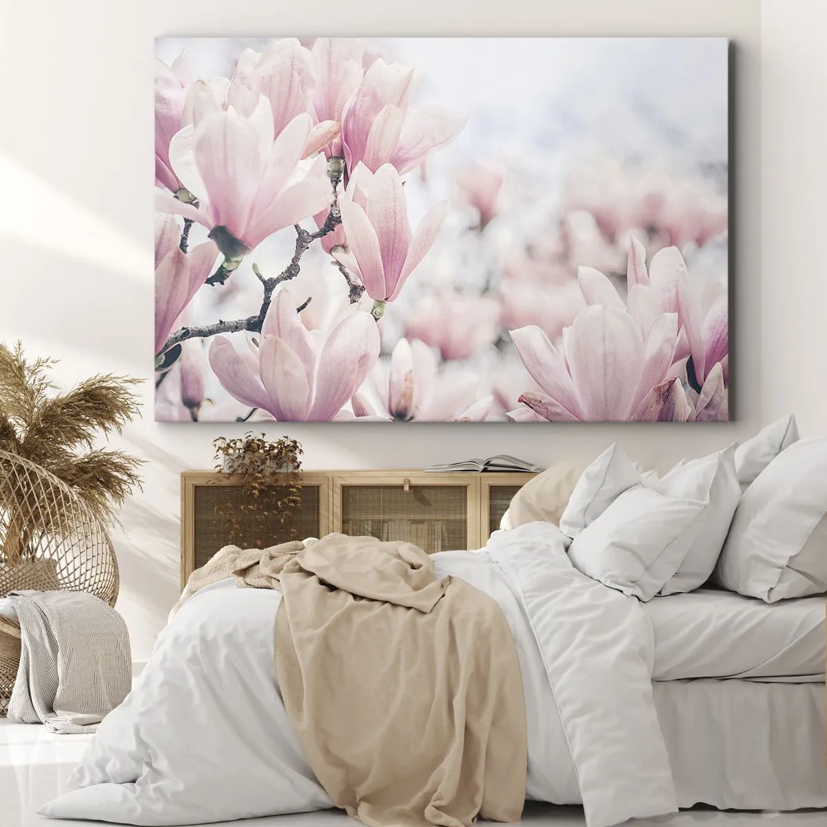Cuadro sobre lienzo - Impresión de Imagen - Sutiles flores de magnolia en delicados tonos rosados. - 120x80cm - La perfección de la sutileza - Decoración de pared moderna para salón y dormitorio ARTTOR
