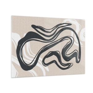 Cuadro sobre vidrio - Impresiones sobre Vidrio - Línea negra expresiva sobre fondo beige en estilo abstracto. - 70x50cm - Expresión multiplicada - Decoración de pared moderna para salón y dormitorio ARTTOR