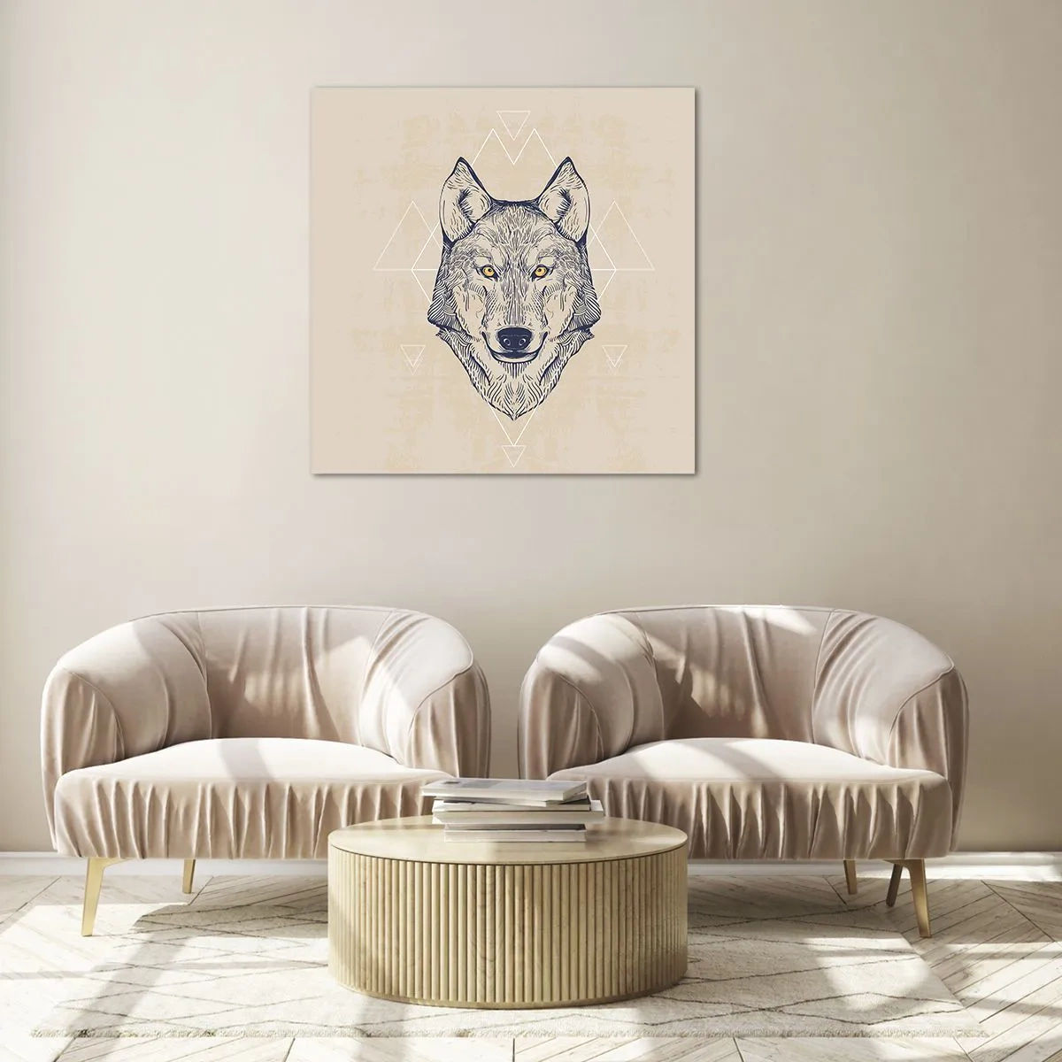 Cuadro sobre vidrio - Impresiones sobre Vidrio - La mirada del lobo alfa - 50x50 cm