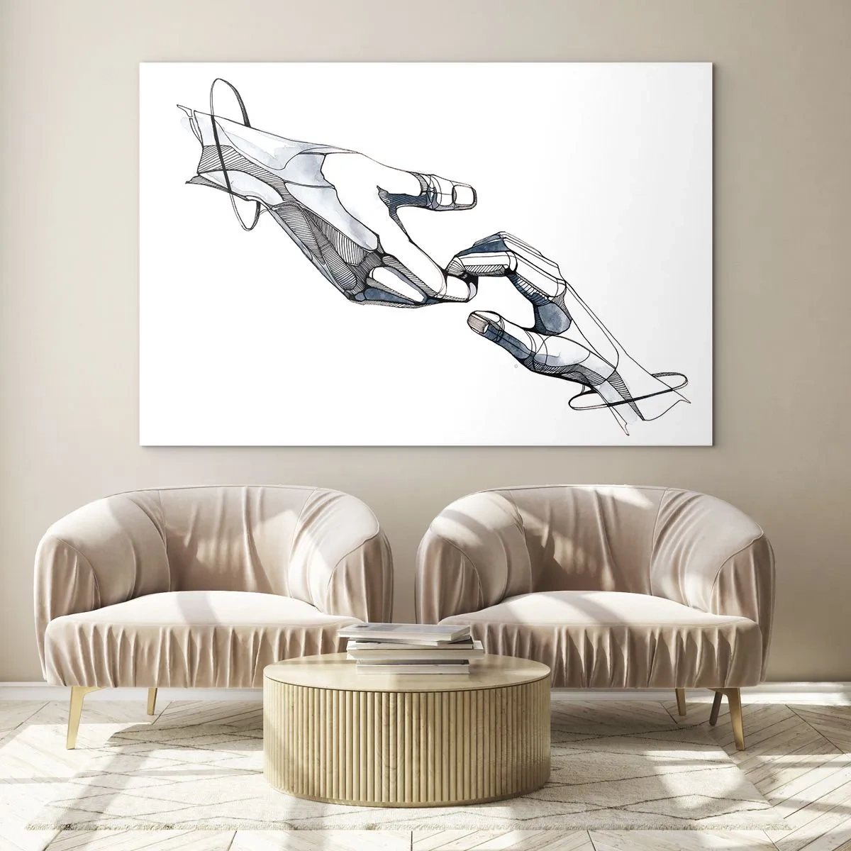 Cuadro sobre vidrio - Impresiones sobre Vidrio - Ilustración artística de dos manos en estilo abstracto. - 70x50cm - Un buen gesto - Decoración de pared moderna para salón y dormitorio ARTTOR