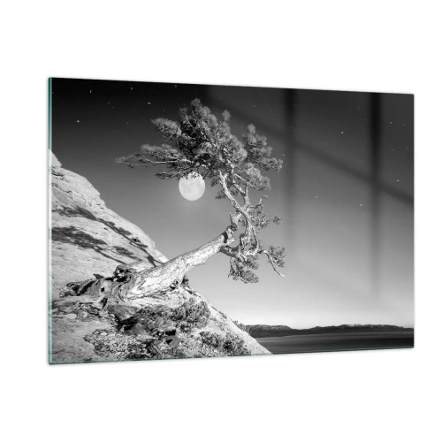 Cuadro sobre vidrio - Impresiones sobre Vidrio - Un árbol inclinado en una ladera con la luna al fondo. - 120x80cm - Un guerrero victorioso - Decoración de pared moderna para salón y dormitorio ARTTOR