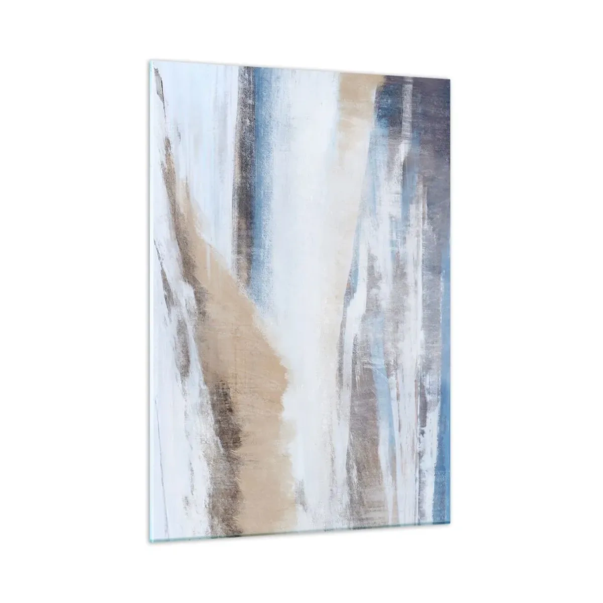 Cuadro sobre vidrio - Impresiones sobre Vidrio - Una delicada abstracción en tonos fríos beige y azul. - 50x70cm - Composición invernal - Decoración de pared moderna para salón y dormitorio ARTTOR