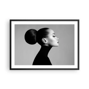 Póster en marco negro - Perfil de una mujer en blanco y negro con un elegante moño. - 70x50cm - Nefertiti contemporánea - Decoración de pared moderna para salón y dormitorio ARTTOR