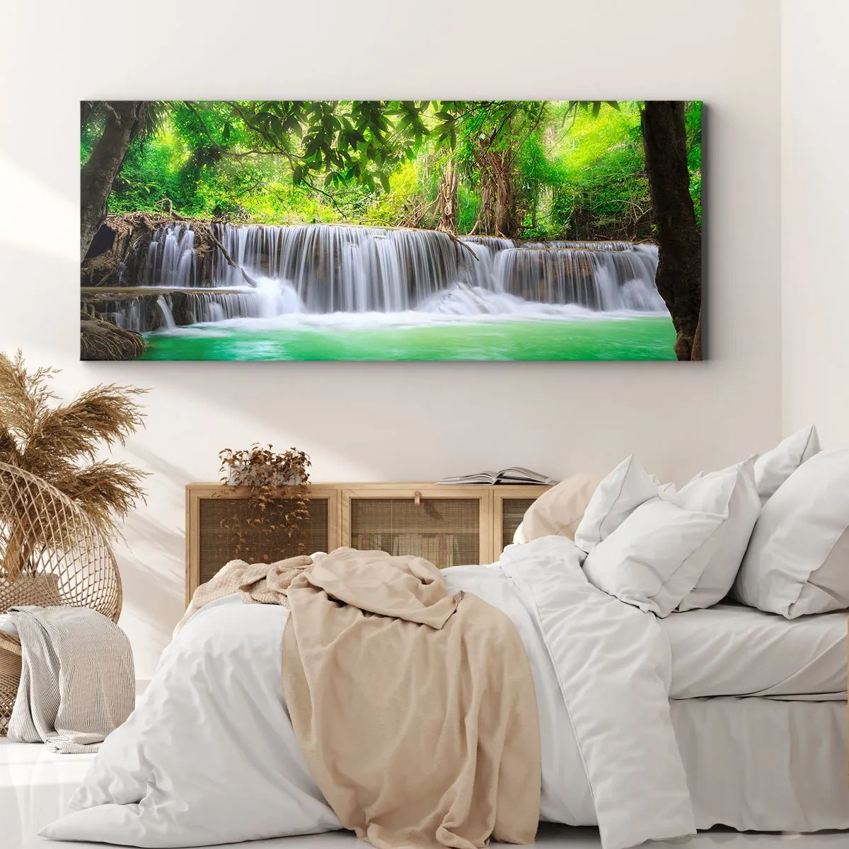 Cuadro sobre lienzo - Impresión de Imagen - Cascada en verde - 100x40 cm