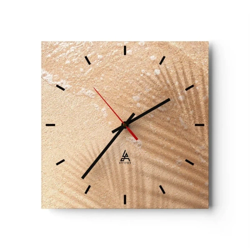 Reloj de pared - Reloj de vidrio - La sombra de una palmera sobre la arena con un delicado patrón de ondas. - 30x30cm - La sombra de un verano caluroso - Decoración de pared moderna para salón y dormitorio ARTTOR