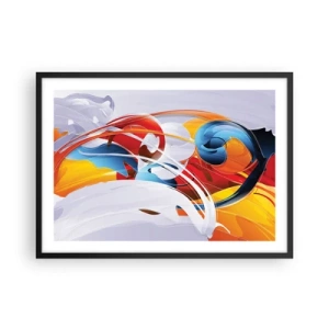 Póster en marco negro - Abstracción colorida con líneas dinámicas y colores vivos. - 70x50cm - Danza de los elementos - Decoración de pared moderna para salón y dormitorio ARTTOR