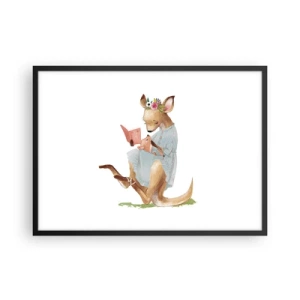 Póster en marco negro - Kanga leyendo un libro con un bebé - 70x50cm - Léeme un cuento, mamá - Decoración de pared moderna para salón y dormitorio ARTTOR