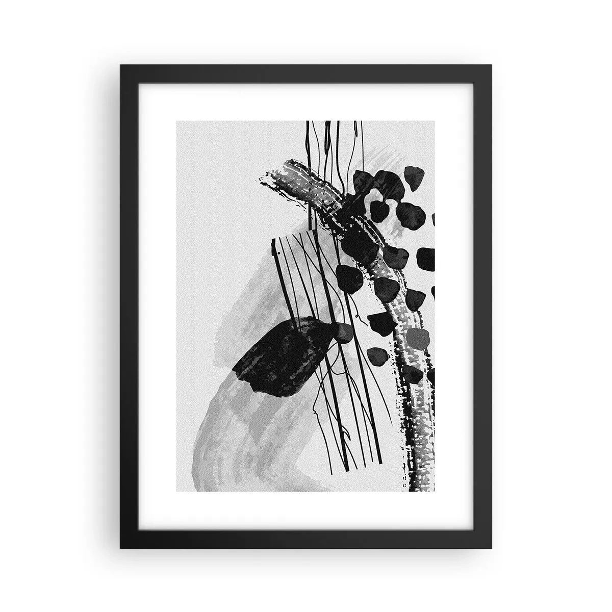 Póster en marco negro - Abstracción orgánica en blanco y negro - 30x40 cm