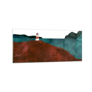 Cuadro sobre vidrio - Impresiones sobre Vidrio - Un faro con las montañas y el mar como telón de fondo - 120x50cm - Mirando al mar - Decoración de pared moderna para salón y dormitorio ARTTOR
