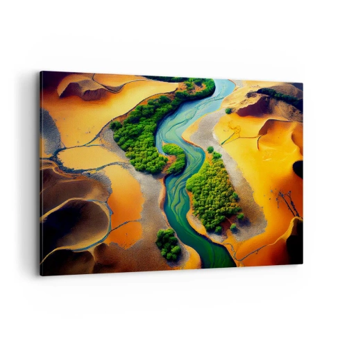 Cuadro sobre lienzo - Impresión de Imagen - Un río verde rodeado de arenas doradas y vegetación. - 120x80cm - Río que da vida - Decoración de pared moderna para salón y dormitorio ARTTOR