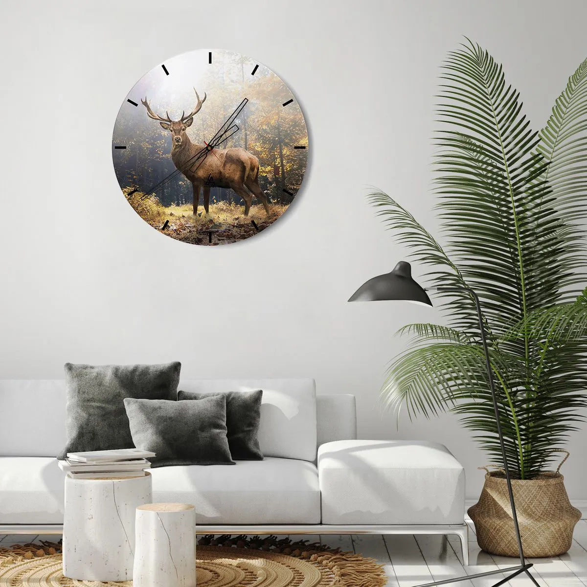 Reloj de pared - Reloj de vidrio - Un ciervo majestuoso en un bosque otoñal - 30x30cm - Con toda la majestuosidad - Decoración de pared moderna para salón, cocina y dormitorio ARTTOR