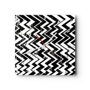 Reloj de pared - Reloj de vidrio - Patrón en zigzag en blanco y negro con abrasiones artísticas - 30x30cm - Zig-blanco, zag-negro - Decoración de pared moderna para salón y dormitorio ARTTOR