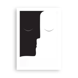 Póster - Un gráfico minimalista de dos caras en blanco y negro que crean una unidad. - 50x70cm - Unidad de los opuestos - Decoración de pared moderna para salón y dormitorio ARTTOR