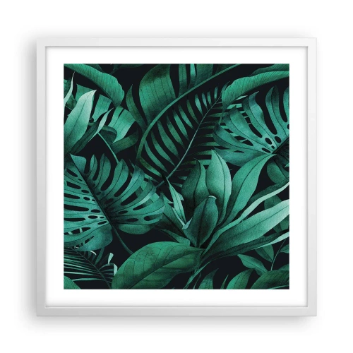 Póster en marco blanco - Profundidad del verde tropical - 50x50 cm