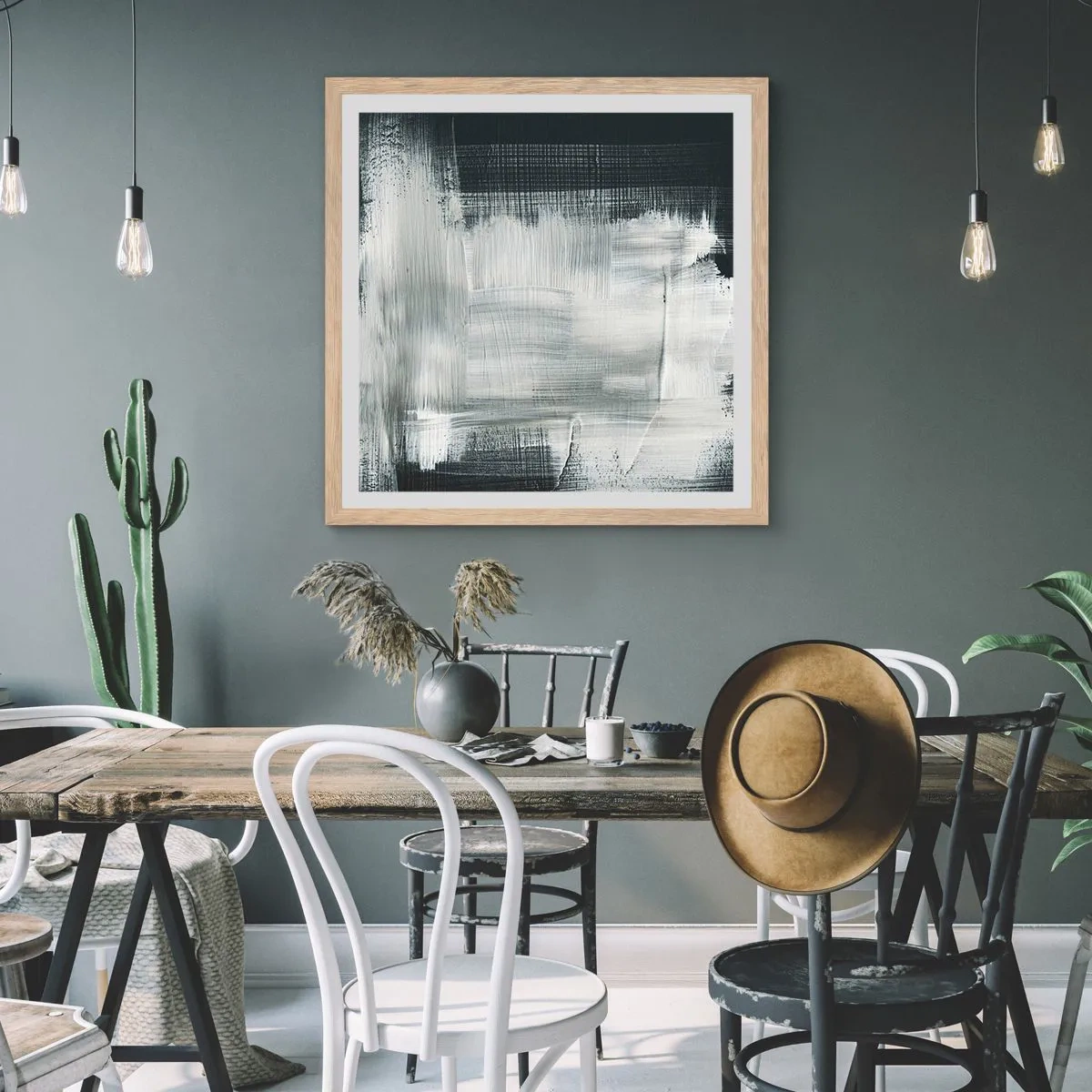 Póster en marco roble claro - Tejido vertical y horizontal - 40x40 cm