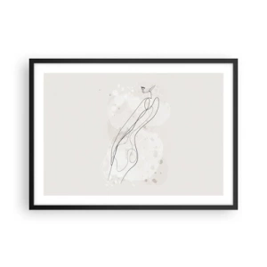 Póster en marco negro - Un boceto de silueta sutil en un estilo minimalista. - 70x50cm - Una mirada no dice nada y al mismo tiempo lo dice todo - Decoración de pared moderna para salón y dormitorio ARTTOR