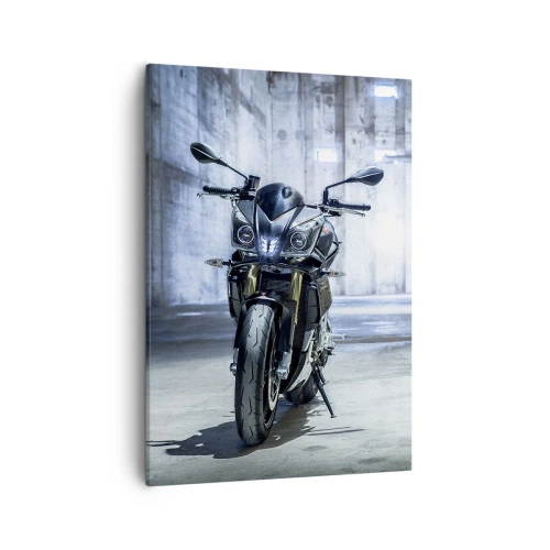 Cuadro sobre lienzo - Impresión de Imagen - Una motocicleta moderna en un interior industrial. - 50x70cm - Antes de que el motor ruja - Decoración de pared moderna para salón y dormitorio ARTTOR