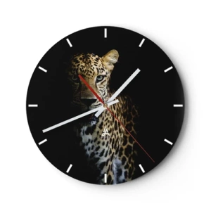 Reloj de pared - Reloj de vidrio - Pantera sobre fondo negro en sombra parcial - 30x30cm - Belleza oscura - Decoración de pared moderna para salón, cocina y dormitorio ARTTOR