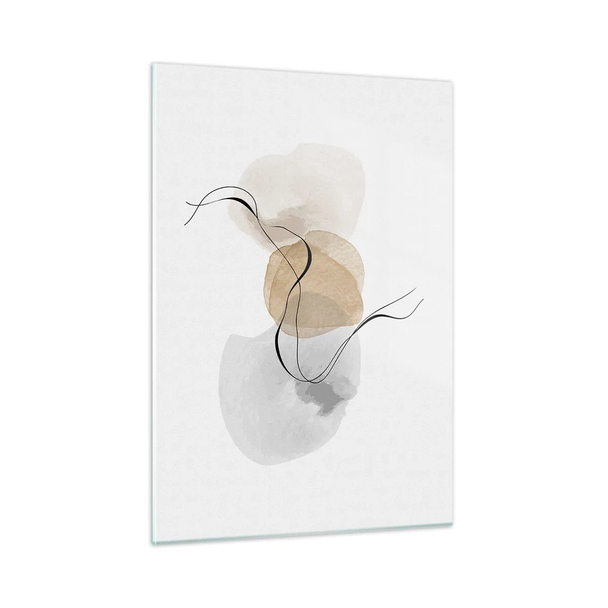 Cuadro sobre vidrio - Impresiones sobre Vidrio - Una abstracción sutil con manchas pastel y líneas negras. - 50x70cm - Pompas de aire - Decoración de pared moderna para salón y dormitorio ARTTOR